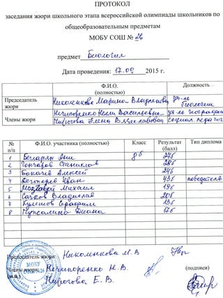 протоколы всероссийской школьной олимпиады по биологии