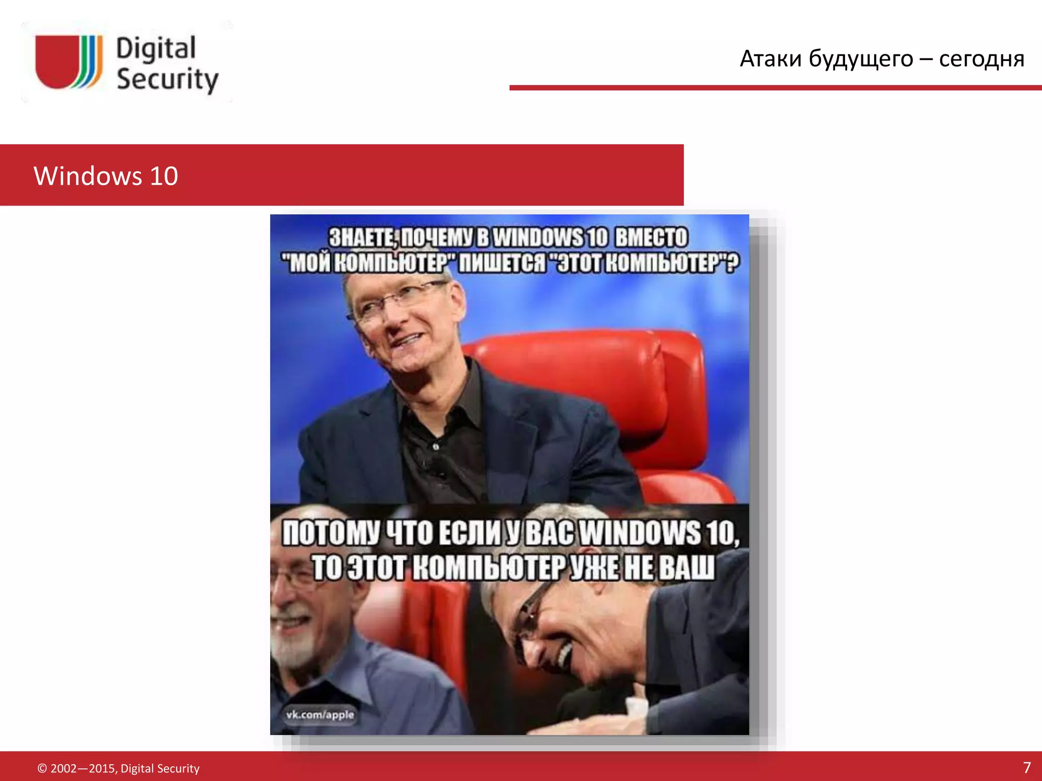 Windows 10
© 2002—2015, Digital Security 7
Атаки будущего – сегодня
 