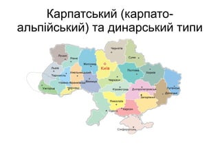 Карпатський (карпато-
альпійський) та динарський типи
 