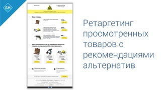 Ретаргетинг
просмотренных
товаров с
рекомендациями
альтернатив	
  
 