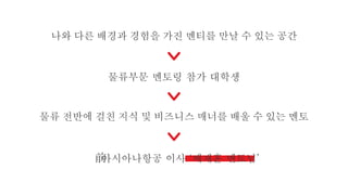 나와 다른 배경과 경험을 가진 멘티를 만날 수 있는 공간
물류부문 멘토링 참가 대학생
물류 전반에 걸친 지식 및 비즈니스 매너를 배울 수 있는 멘토
前아시아나항공 이사 ‘배재훈 멘토님’
 