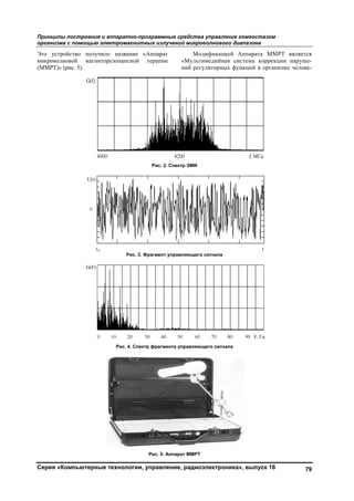 Принципы
организма
Серия «К
Это устро
микроволн
(ММРТ)» (
ы построени
а с помощью
Компьютерн
ойство полу
новой магн
(рис. 5).
ия и аппарат
ю электрома
ные технол
учило назва
ниторезонанс
Р
Рис. 4
тно-програм
агнитных из
логии, управ
ание «Аппар
сной терап
Рис
Рис. 3. Фрагме
4. Спектр фра
Рис.
ммные средс
злучений ми
вление, рад
рат
пии «Му
ний
с. 2. Спектр ЭМ
ент управляющ
агмента управл
5. Аппарат ММ
ства управл
икроволново
диоэлектро
Модификац
ультимедийн
регуляторны
МИ
щего сигнала
ляющего сигн
МРТ
ления гомеос
ого диапазон
оника», вып
цией Аппара
ная система
ых функций
нала
стазом
на
пуск 16
ата ММРТ
коррекции
в организме
79
является
наруше-
е челове-
Copyright ОАО «ЦКБ «БИБКОМ» & ООО «Aгентство Kнига-Cервис»
 