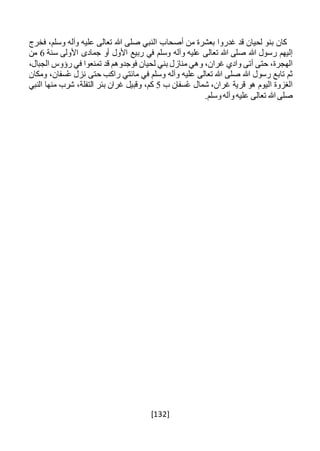 [132]
‫كان‬‫بنو‬‫لحيان‬‫قد‬‫غدروا‬‫بعشرة‬‫من‬‫أصحاب‬‫النبي‬‫صلى‬‫هللا‬‫تعالى‬‫عليه‬‫وآله‬،‫وسلم‬‫فخرج‬
‫إليهم‬‫رسول‬‫هللا‬‫صلى‬‫هللا‬‫تعالى‬‫عليه‬‫وآله‬‫وسلم‬‫في‬‫ربيع‬‫األول‬‫أو‬‫ج‬‫مادى‬‫األولى‬‫سنة‬6‫من‬
،‫الهجرة‬‫حتى‬‫أتى‬‫وادي‬،‫غران‬‫وهي‬‫منازل‬‫بني‬‫لحيان‬‫فوجدوهم‬‫قد‬‫تمنعوا‬‫في‬‫رؤوس‬،‫الجبال‬
‫ثم‬‫تابع‬‫رسول‬‫هللا‬‫صلى‬‫هللا‬‫تعالى‬‫عليه‬‫وآله‬‫وسلم‬‫في‬‫مائتي‬‫راكب‬‫حتى‬‫نزل‬،‫سفان‬ُ‫ع‬‫ومكان‬
‫الغزوة‬‫اليوم‬‫هو‬‫قرية‬،‫غران‬‫شمال‬‫سفان‬ُ‫ع‬‫ب‬5،‫كم‬‫وقبيل‬‫غران‬‫بئر‬،‫التفلة‬‫شرب‬‫منها‬‫النبي‬
‫صلى‬‫هللا‬‫تعالى‬‫عليه‬‫وآله‬.‫وسلم‬
 