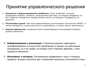 Принятие управленческого решения
39
 