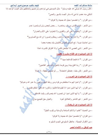 ~11~
-ٍُ‫ْٚد‬ ٗ‫٪ٍ١د‬ ‫جهلل‬ ٍٝ‫ٚد‬ ‫جهلل‬ ‫ٌْٛي‬ ‫لحي‬:"‫ئيج‬ ‫جٌٛجقدى‬ ‫جٌؿٓدى‬ ً‫ِػد‬ ُٙ‫ٚض٫دح٢ف‬ ُّٙ‫ٚضدٍجق‬ ُ٘‫ضدٛجو‬ ٟ‫فد‬ ٓ١ِٕ‫جٌّدإ‬ ً‫ِػد‬
ّٝ‫ٚجٌك‬ ٌٍٙٓ‫ذح‬ ‫جٌؿٓى‬ ٍ‫ْحت‬ ٌٗ ٟ٪‫ضىج‬ ٟٛ٪ ِٕٗ ٟ‫جٖطى‬"
-ْ‫جٌمٍج‬ ِْٓ" ‫ضفٍلٛج‬ ‫ٚال‬ ‫ؾّ١٫ح‬ ‫جهلل‬ ً‫ذكر‬ ‫ٚج٪طّٛٛج‬ " :
-ٍ٫ٌٗ‫ج‬ َِٓ‫نى‬ ‫٠ٗ٫ٍٚج‬ ٌُ ْ‫ٚئ‬ ٝ٫‫ٌر‬ ٝ٫‫ذ‬ ... ‫ٚقحٍٞز‬ ٚ‫ذى‬ ِٓ ِ‫ٌٍٕح‬ ِ‫جٌٕح‬ :
-‫"ٚض٫ح‬ : ْ‫جٌمٍج‬ ِٓ"ْ‫ٚجٌ٫ىٚج‬ ُ‫جالغ‬ ٍٟ٪ ‫ضط٫حٚٔٛج‬ ‫ٚال‬ ٞٛ‫ٚجٌطم‬ ٍ‫جٌر‬ ٍٟ٪ ‫ٚٔٛج‬
-: ْ‫جٌمٍج‬ ِٓ"ٓ٠ٍ‫جٌٛحذ‬ ٩ِ ‫جهلل‬ ْ‫ج‬ ‫ٚجٚرٍٚج‬ ُ‫ٌ٠كى‬ ‫ٚضً٘د‬ ‫فطفٍٗٛج‬ ‫ضٕحَ٪ٛج‬ ‫ٚال‬"
-‫ذ٫ٟح‬ ٟٗ٫‫ذ‬ ‫٠ٗى‬ ْ‫وحٌرٕ١ح‬ ِٓ‫ٌٍّإ‬ ِٓ‫جٌّإ‬ ‫ضؽ‬ : ‫ٔرٛ٠س‬ ‫جقحو٠ع‬ ِٓ
-‫ضىٍٓش‬ ٓ‫جفطٍل‬ ‫ٚجيج‬ ‫ضىٍٓج‬ ٓ٫ّ‫جؾط‬ ‫جيج‬ ٟٛ٫ٌ‫ج‬ ٟ‫ضحذ‬ : ٍ٫ٌٗ‫ج‬ ِٓ‫جقحوج‬
ُ‫ػظي‬ ‫ِششٚع‬ ‫افرراح‬ ٓ‫ػ‬ ‫اٌّٛضٛع‬ ْ‫وا‬ ‫إرا‬-:
-ْ‫جٌمٍج‬ ِٓ:"‫ِر١ٕح‬ ‫فطكح‬ ‫ٌه‬ ‫فطكٕح‬ ‫جٔح‬"
-"ٓ١‫جٌفحضك‬ ٍ١‫ن‬ ‫ٚأٔص‬ ‫ذحٌكك‬ ‫لِٕٛح‬ ٓ١‫ٚذ‬ ‫ذ١ٕٕح‬ ‫جفطف‬ ‫ٌذٕح‬ " : ْ‫جٌمٍج‬ ِٓ
-‫ن١حال‬ ‫ال‬ ، ‫قم١مس‬ ٟ‫جٞك‬ ُ‫غ‬ .... ‫فحقطّحال‬ ‫فهح٢ٍج‬ ، ‫قٍّح‬ ْ‫وح‬ : ٍ٫ٌٗ‫ج‬ ِٓ
‫اٌذشب‬ ٓ‫ػ‬ ‫اٌّٛضٛع‬ ْ‫وا‬ ‫إرا‬-:
-"ُ‫ٚ٪ىٚو‬ ‫جهلل‬ ٚ‫٪ى‬ ‫ذس‬ ْٛ‫ضٍ٘ر‬ ً١‫جٌه‬ ٠‫ٌذح‬ ِٓٚ ‫لٛز‬ ِٓ ُ‫جْط٣٫ط‬ ‫ِح‬ ٌُٙ ‫"ٚج٪ىٚج‬ : ْ‫جٌمٍج‬ ِٓ
-".....ْٛ‫ضفٍك‬ ُ‫ٌ٫ٍى‬ ‫وػ١ٍج‬ ‫جهلل‬ ‫ٚجيوٍٚج‬ ‫فحغرطٛج‬ ‫فثس‬ ُ‫ٌم١ط‬ ‫جيج‬ ‫جِٕٛج‬ ٓ٠ًٌ‫ج‬ ‫أ٠ٙح‬ ‫"٠ح‬ : ْ‫جٌمٍج‬ ِٓ
-‫٠ػرص‬ ٚ ُ‫٠ٍٕٛو‬ ‫جهلل‬ ‫ضٍٕٛٚج‬ ْ‫ج‬ ‫جِٕٛج‬ ٓ٠ًٌ‫ج‬ ‫أ٠ٙح‬ ‫٠ح‬ " : ْ‫جٌمٍج‬ ِٓ".....ُ‫جلىجِى‬
-‫ِرحـ‬ ٩١ّ‫ٌٍؿ‬ ‫قك‬ ٕ١٫ٌ‫ٚج‬ ‫أنٛز‬ ‫ٚجٌهالتك‬ ٍ‫جٌطٕحق‬ ُ١‫ف‬ : ٍ٫ٌٗ‫ج‬ ِٓ
‫اٌشياضح‬ ٓ‫ػ‬ ‫اٌّٛضٛع‬ ْ‫وا‬ ‫إرا‬-:
-"ً١‫جٌه‬ ‫ٌٚوٛخ‬ ‫ٚجٌٍِح٠س‬ ‫جٌٓرحقس‬ ُ‫جٚالوو‬ ‫"٪ٍّٛج‬ ‫جٌكى٠ع‬ ِٓ
-‫ضفٍلٛج‬ ‫ٚال‬ ‫ؾّ١٫ح‬ ‫جهلل‬ ً‫قر‬ ‫"ٚج٪طّٛٛج‬ :ْ‫جٌمٍج‬ ِٓ
-: ‫جٌؿّ١ٍس‬ ‫جاللٛجي‬ ِٓ«ٌ‫ج‬ ً‫جٌ٫م‬ُ١ٌٍٓ‫ج‬ ُٓ‫جٌؿ‬ ٟ‫ف‬ ُ١ٍٓ»
ٓ‫اٌٛط‬ ‫دة‬–‫ٌّصش‬ ‫االذّٕاء‬
 