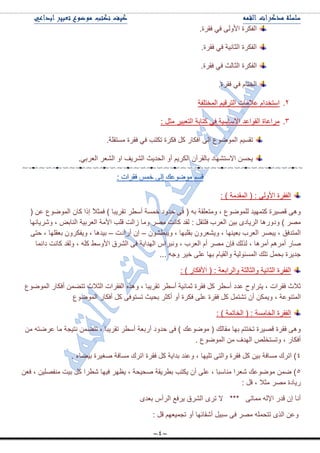 ~4~
.‫فمٍز‬ ٟ‫ف‬ ٌٝٚ٤‫ج‬ ‫جٌفىٍز‬
.‫فمٍز‬ ٟ‫ف‬ ‫جٌػحٔ١س‬ ‫جٌفىٍز‬
‫جٌفىٍز‬.‫فمٍز‬ ٟ‫ف‬ ‫جٌػحٌع‬
.‫فمٍز‬ ٟ‫ف‬ َ‫جٌهطح‬
ٕ.‫جٌّهطٍفس‬ ُ١‫جٌطٍل‬ ‫٪الِحش‬ َ‫جْطهىج‬
ٖ.: ً‫ِػ‬ ٍ١‫جٌط٫ر‬ ‫وطحذس‬ ٟ‫ف‬ ‫ج٤ْحْ١س‬ ‫جٌمٛج٪ى‬ ‫ٍِج٪حز‬
.‫ِٓطمٍس‬ ‫فمٍز‬ ٟ‫ف‬ ‫ضىطد‬ ‫فىٍز‬ ً‫و‬ ٌ‫جفىح‬ ٌٝ‫ج‬ ٨ٌّٛٞٛ‫ج‬ ُ١ٓ‫ضم‬
.ٟ‫جٌ٫ٍذ‬ ٍ٫ٌٗ‫ج‬ ٚ‫ج‬ ‫جٌٍٗ٠ف‬ ‫جٌكى٠ع‬ ٚ‫أ‬ ُ٠ٍ‫جٌى‬ ْ‫ذحٌمٍآ‬ ‫جالْطٗٙحو‬ ٓٓ‫٠ك‬
: ) ‫جٌّمىِس‬ ( : ٌٝٚ٤‫ج‬ ‫جٌفمٍز‬
( ٓ٪ ٨ٌّٛٞٛ‫ج‬ ْ‫وح‬ ‫ئيج‬ ً‫ال‬‫فّػ‬ ) ‫ضمٍ٠رح‬ ٍ٣ْ‫أ‬ ‫نّٓس‬ ‫قىٚو‬ ٝ‫ف‬ ( ٗ‫ذ‬ ‫ِٚط٫ٍمس‬ ، ٨ٌٍّٛٞٛ ‫وطّٙ١ى‬ ‫لٛ١ٍز‬ ٝ٘ٚ
‫ٍٖٚ٠حٔٙح‬ ، ٝ‫جٌٕحذ‬ ‫جٌ٫ٍذ١س‬ ‫ج٤ِس‬ ‫لٍد‬ ‫َجٌص‬ ‫ِٚح‬ ٍِٛ ‫وحٔص‬ ‫ٌمى‬ : ً‫فٍطم‬ ‫جٌ٫ٍخ‬ ٓ١‫ذ‬ ٜ‫جٌٍ٠حو‬ ‫ٚوٌٚ٘ح‬ ) ٍِٛ
ْٛٗ٣‫ٚ٠ر‬ ، ‫ذمٍرٙح‬ ٍْٚ٫ٗ٠ٚ ، ‫ذ٫١ٕٙح‬ ‫جٌ٫ٍخ‬ ٍٛ‫٠ر‬ ، ‫جٌّطىفك‬–‫أٌجوش‬ ْ‫ئ‬–ٝ‫قط‬ ، ‫ذ٫مٍٙح‬ ٍْٚ‫ٚ٠فى‬ ، ‫ذ١ى٘ح‬
‫ج‬ ٝ‫ف‬ ‫جٌٙىج٠س‬ ِ‫ٚٔرٍج‬ ، ‫جٌ٫ٍخ‬ َ‫أ‬ ٍِٛ ْ‫فا‬ ‫ًٌٌه‬ ، ‫أٍِ٘ح‬ ٍُِ٘‫أ‬ ٌ‫ٚح‬‫وجتّح‬ ‫وحٔص‬ ‫ٌٚمى‬ ، ٍٗ‫و‬ ١ْٚ٤‫ج‬ ‫ٌٍٗق‬
... ٗ‫ٚؾ‬ ٍ١‫ن‬ ٍٝ٪ ‫ذٙح‬ َ‫ٚجٌم١ح‬ ‫جٌّٓثٌٛ١س‬ ‫ضٍه‬ ًّ‫ذك‬ ‫ؾى٠ٍز‬
: ) ٌ‫ج٤فىح‬ ( : ‫ٚجٌٍجذ٫س‬ ‫ٚجٌػحٌػس‬ ‫جٌػحٔ١س‬ ‫جٌفمٍز‬
٨ٌّٛٞٛ‫ج‬ ٌ‫أفىح‬ ّٟٓ‫ضط‬ ‫جٌػالظ‬ ‫جٌفمٍجش‬ ًٖ٘ٚ ، ‫ضمٍ٠رح‬ ٍ٣ْ‫أ‬ ‫غّحٔ١س‬ ‫فمٍز‬ ً‫و‬ ٍ٣ْ‫أ‬ ‫٪ىو‬ ‫٠طٍجٚـ‬ ، ‫فمٍجش‬ ‫غالظ‬
‫ض‬ ْ‫أ‬ ٓ‫ٚ٠ّى‬ ، ‫جٌّطٕٛ٪س‬٨ٌّٛٞٛ‫ج‬ ٌ‫أفىح‬ ً‫و‬ ٝ‫ضٓطٛف‬ ‫ذك١ع‬ ٍ‫أوػ‬ ٚ‫أ‬ ‫فىٍز‬ ٍٝ٪ ‫فمٍز‬ ً‫و‬ ًّ‫ٗط‬
: ) ‫جٌهحضّس‬ ( : ‫جٌهحِٓس‬ ‫جٌفمٍز‬
ِٓ ٗ‫٪ٍٞط‬ ‫ِح‬ ‫ٔط١ؿس‬ ّٟٓ‫ضط‬ ، ‫ضمٍ٠رح‬ ٍ٣ْ‫أ‬ ‫أٌذ٫س‬ ‫قىٚو‬ ٝ‫ف‬ ) ‫ِٛٞٛ٪ه‬ ( ‫ِمحٌه‬ ‫ذٙح‬ ُ‫ضهطط‬ ‫لٛ١ٍز‬ ‫فمٍز‬ ٝ٘ٚ
. ٨ٌّٛٞٛ‫ج‬ ِٓ ‫جٌٙىف‬ ٍٙ‫ٚضٓطه‬ ، ٌ‫أفىح‬
ٗٝ‫ٚجٌط‬ ‫فمٍز‬ ً‫و‬ ٓ١‫ذ‬ ‫ِٓحفس‬ ‫جضٍن‬ ). ‫ذ١ٟحء‬ ‫ٚغ١ٍز‬ ‫ِٓحفس‬ ‫جضٍن‬ ‫فمٍز‬ ً‫و‬ ‫ذىج٠س‬ ‫ٚ٪ٕى‬ ، ‫ضٍ١ٙح‬
٘ٓ٫‫ف‬ ، ٓ١ٍٛ‫ِٕف‬ ‫ذ١ص‬ ً‫و‬ ‫ٖ٣ٍج‬ ‫ف١ٙح‬ ٍٙ٧٠ ، ‫ٚك١كس‬ ‫ذ٣ٍ٠مس‬ ‫٠ىطد‬ ْ‫أ‬ ٍٝ٪ ، ‫ِٕحْرح‬ ‫ٖ٫ٍج‬ ‫ِٛٞٛ٪ه‬ ّٓٞ )
: ً‫ل‬ ، ‫ِػال‬ ٍِٛ ‫ٌ٠حوز‬
ٜ‫ذ٫ى‬ ِ‫جٌٍأ‬ ٩‫٠ٍف‬ ‫جٌٍٗق‬ ٍٜ‫ض‬ ‫ال‬ *** ٝ‫ِّحض‬ ٌٗ٦‫ج‬ ٌ‫لى‬ ْ‫ئ‬ ‫أٔح‬
‫أ‬ ً١‫ْر‬ ٝ‫ف‬ ٍِٛ ٍّٗ‫ضطك‬ ًٌٜ‫ج‬ ٓ٪ٚ: ً‫ل‬ ُٙ٫١ّ‫ضؿ‬ ٚ‫أ‬ ‫ٖمحتٙح‬
 