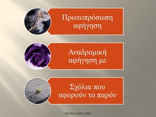 Πρωτοπρόσωπη
αφήγηση
Αναδρομική
αφήγηση με
Σχόλια που
αφορούν το παρόν
ΡΟΥΣΣΗ ΜΑΡΙΑ ΠΕ02
 