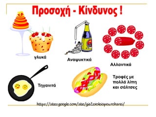 γλυκά
Αλλαντικά
Τηγανιτά
Τροφές με
πολλά λίπη
και σάλτσες
Αναψυκτικά
 