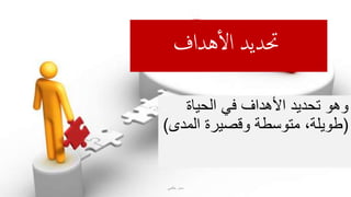 ‫هداف‬‫أ‬‫ل‬‫ا‬ ‫حتديد‬
‫الحياة‬ ‫في‬ ‫األهداف‬ ‫تحديد‬ ‫وهو‬
(‫المدى‬ ‫وقصيرة‬ ‫متوسطة‬ ،‫طويلة‬)
‫حكمي‬ ‫سمر‬
 