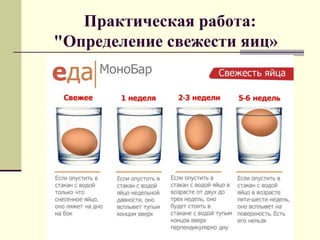 Практическая работа:
"Определение свежести яиц»
 