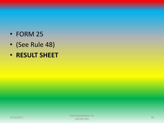 • FORM 25
• (See Rule 48)
• RESULT SHEET
10/18/2015 80
RADHAKRISHNAN PG
9447897281
 