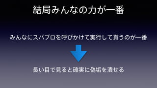 結局みんなの力が一番
みんなにスパブロを呼びかけて実行して貰うのが一番
長い目で見ると確実に偽垢を潰せる
 