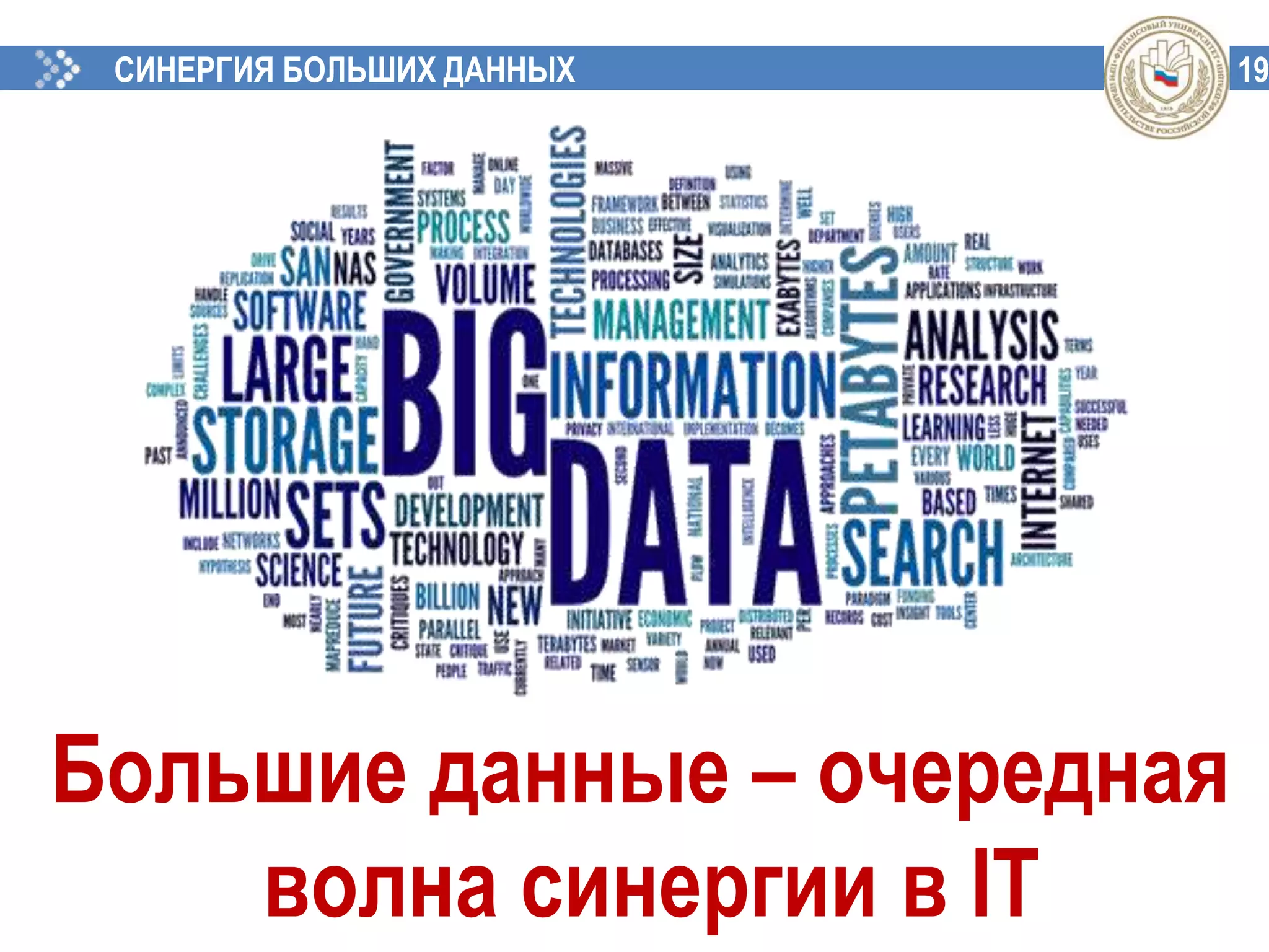 19
Большие данные – очередная
волна синергии в IT
СИНЕРГИЯ БОЛЬШИХ ДАННЫХ
 
