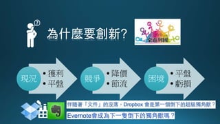想解決問題，先突破框架
1+1=?
隱含假設習慣
以前都這樣，
為什麼要改變?
限制和僵化
不可以喔!
(為什麼不可以?)
 