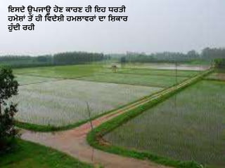 ਇਸਦੇ ਉਪਜਾਊ ਿੋਣ ਿਾਰਣ ਿੀ ਇਿ ਧਰਤੀ
ਿਮੇਸ਼ਾਂ ਤੋਂ ਿੀ ਹਿਦੇਸ਼ੀ ਿਮਲਾਿਰਾਂ ਦਾ ਹਸ਼ਿਾਰ
ਿੁੰ ਦੀ ਰਿੀ
 