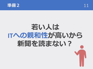 準備２ 11
若い人は
ITへの親和性が高いから
新聞を読まない？
 
