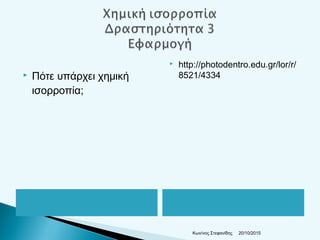  Πότε υπάρχει χημική
ισορροπία;
20/10/2015Κων/νος Στεφανίδης
 http://photodentro.edu.gr/lor/r/
8521/4334
 