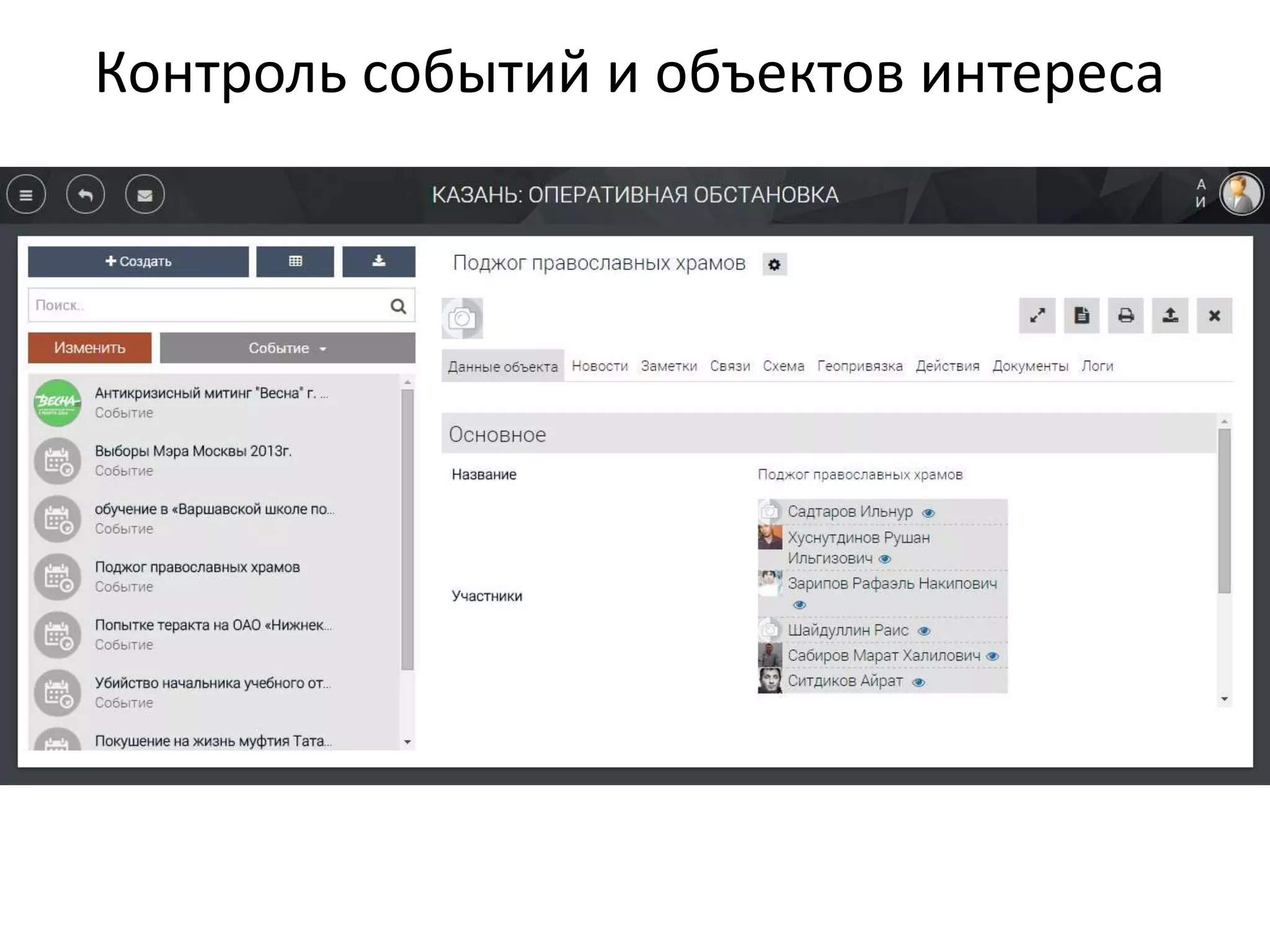 Контроль событий и объектов интереса
 