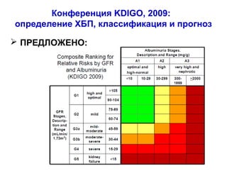 Конференция KDIGO, 2009:
определение ХБП, классификация и прогноз
 ПРЕДЛОЖЕНО:
 