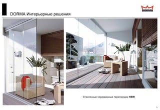 8
Стеклянные передвижные перегородки HSW
DORMA Интерьерные решения
 