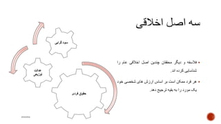 ‫فالسفه‬‫و‬‫دیگر‬‫محققان‬‫چندین‬‫اصل‬‫اخالقی‬‫عام‬‫ر‬‫ا‬
‫شناسایی‬‫کرده‬‫اند‬.
‫هر‬‫فرد‬‫ممکن‬‫است‬‫بر‬‫اساس‬‫ارزش‬‫های‬‫شخصی‬‫خود‬
‫یک‬‫مورد‬‫را‬‫به‬‫بقیه‬‫ترجیح‬‫دهد‬.
‫فردی‬ ‫حقوق‬
‫عدالت‬
‫توزیعی‬
‫گرایی‬ ‫سود‬
mooma
 