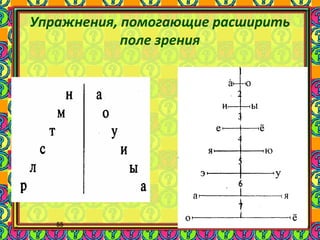 55
Упражнения, помогающие расширить
поле зрения
 
