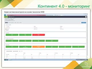 Новая система мониторинга на основе технологии WEB
Континент 4.0 - мониторинг
 