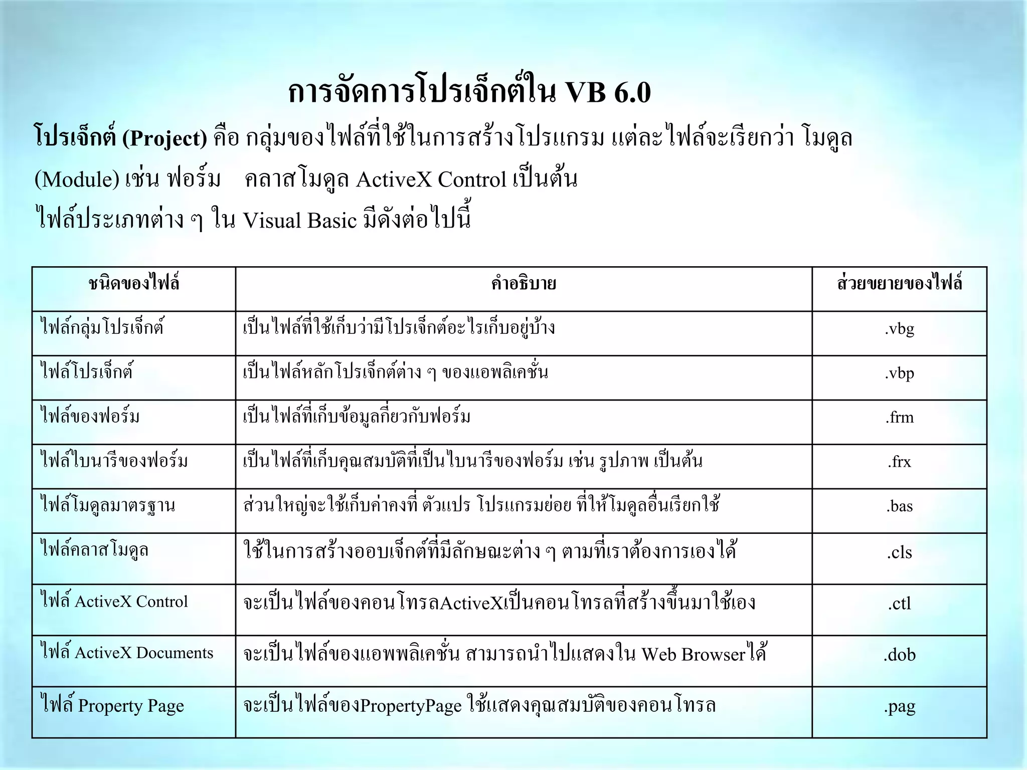 พื้นฐานการเขียนโปรแกรม Visual Basic 6.0 | PPTX