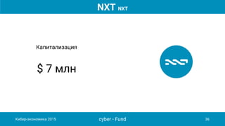 cyber • Fund 36Кибер-экономика 2015
NXT NXT
Капитализация
$ 7 млн
 