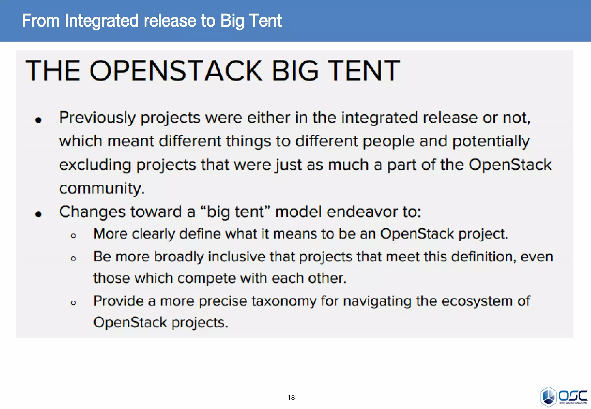 18
From Integrated release to Big Tent
 