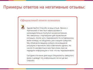 Примеры ответов на негативные отзывы:
 