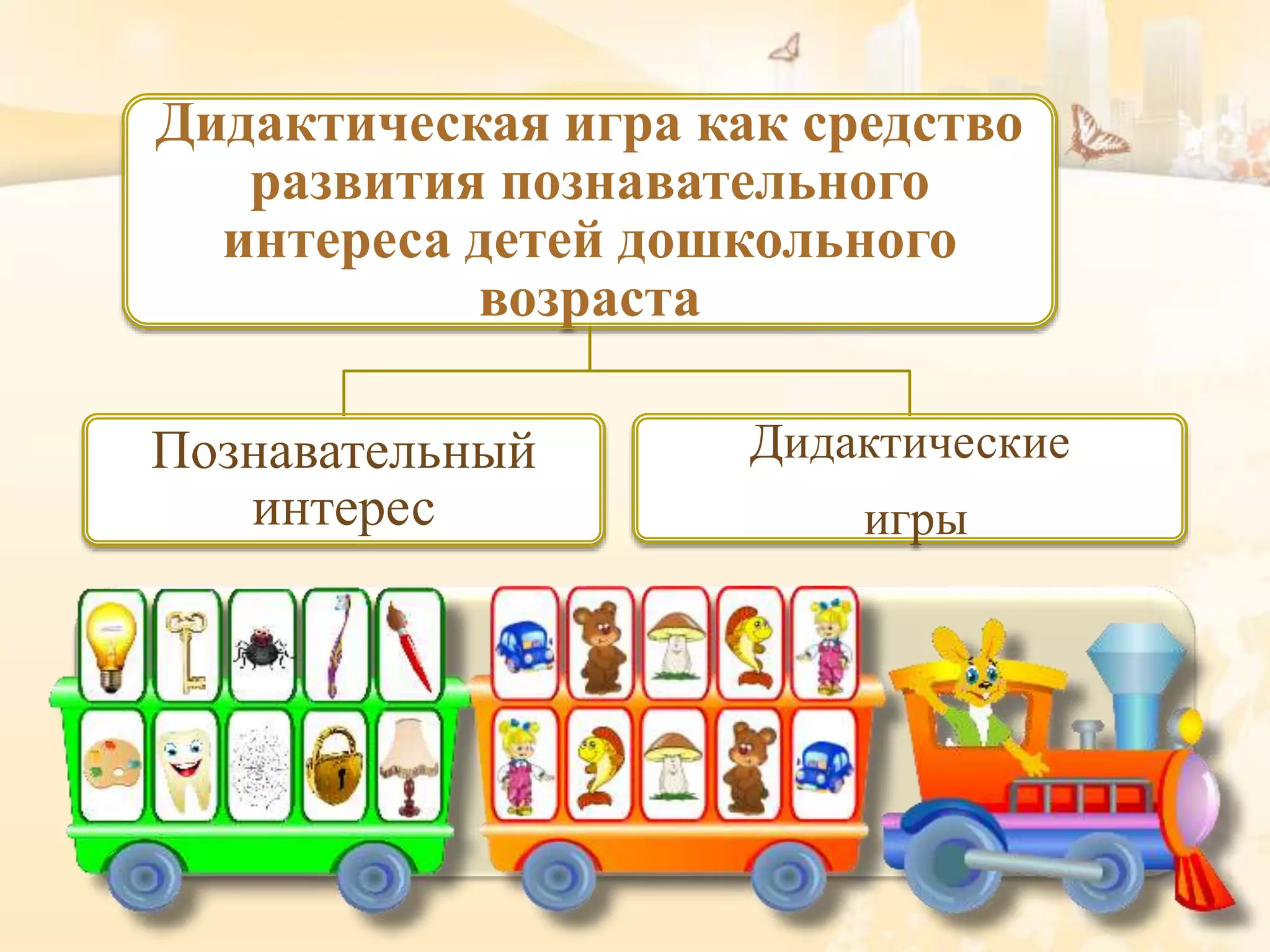 Дидактическая игра как средство
развития познавательного
интереса детей дошкольного
возраста
Познавательный
интерес
Дидактические
игры
.
 