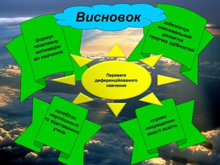 Переваги
диференційованого
навчання
Висновок
 