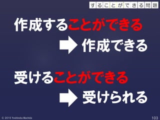 作成することができる
受けることができる
作成できる
受けられる
のふ ぞ ろ いが で 問 題き るこ とるす
 