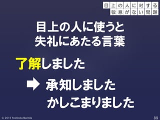 目上の人に使うと
失礼にあたる言葉
了解しました
承知しました
かしこまりました
の 人 す る
敬 意 が
に 対
な い 問 題
目 上
 