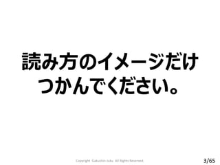 読み方のイメージだけ
つかんでください。
Copyright Gakushin-Juku All Rights Reserved. 3/65
 
