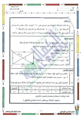 111 ‫االبتدائي‬‫السادس‬‫الصف‬‫للغات‬ ‫األزهرية‬‫الكمال‬‫معاهد‬
‫كراس‬‫ة‬‫الرٌاضٌات‬
‫األول‬ ً‫الدراس‬ ‫الفصل‬
‫التارٌخ‬:.............................................................................................‫م‬
:‫الٌوم‬.........................................................................................................
‫التارٌخ‬:......................................................................................‫هـ‬
 