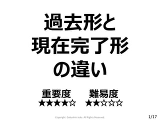 過去形と
現在完了形
の違い
重要度 難易度
★★★★☆ ★★☆☆☆
1/17Copyright Gakushin-Juku All Rights Reserved.
 