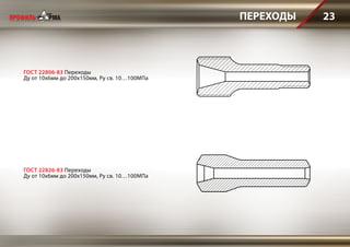 ПЕРЕХОДЫ 23
ГОСТ 22806-83 Переходы
Ду от 10х6мм до 200х150мм, Ру св. 10…100МПа
ГОСТ 22826-83 Переходы
Ду от 10х6мм до 200х150мм, Ру св. 10…100МПа
 