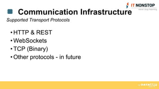 •HTTP & REST
•WebSockets
•TCP (Binary)
•Other protocols - in future
Supported Transport Protocols
Communication Infrastructure
 