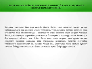 БАГШ АЖЛЫН БАЙРАНД ХӨГЖИХӨД ХАМТЫН ҮЙЛ АЖИЛЛАГААНЫ ҮР
НӨЛӨӨГ НЭМЭГДҮҮЛЭХ НЬ
Багшлах хөдөлмөр бол мэргэжлийн болон бусад хамт олныхоо дотор, ажлын
байрандаа багш нар өөрсдөө мэдлэг эзэмшиж, туршлагажиж байхын зэрэгцээ өдөр
тутмынхаа үйл ажиллагаандаа шинжилгээ хийн алдаагаа засах явцдаа хөгждөг.
Багш дан ганцаараа өөрөө бие даан мэдлэг боловсролоо дээшлүүлэн хөгжинө гэдэг
бол өрөөсгөл ойлголт юм. Иймд багш хамт олон дотроо, заах аргын нэгдэл,
секцээрээ хамтран ажиллах арга туршлагаа хуваалцах, хамтран хөтөлбөр
төлөвлөгөө боловсруулах нь туйлын чухал юм. Сургуульд багш нарын бүтээлч
хамтлаг байгуулан ажиллах нь багш хөгжихөд чухал байр суурь эзэлдэг.
 