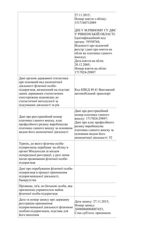 27.11.2015;
Номер зняття з обліку:
1517160712089
ДПI У М.РIВНОМУ ГУ ДФС
У РIВНЕНСЬКIЙ ОБЛАСТI:
Ідентифікаційний код
органу...