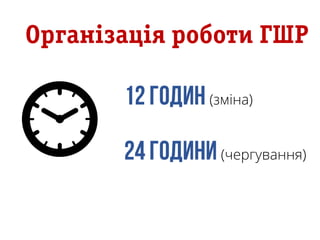 Організація роботи ГШР
(зміна)
(чергування)
 
