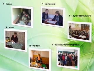 Я - учитель Я - классный руководитель
Я – руководитель МО
Я - наставникЯ - мама
Я - жена
 