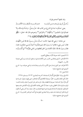 31
:‫بؼقفف‬ ‫أحدهؿ‬ ‫فو‬َ‫ع‬ َ‫مج‬ ‫وؿد‬
‫ل‬‫ل‬ َ‫ح‬ُ‫ز‬‫ل‬‫ي‬ ّ‫مر‬ َ‫ى‬ َ‫ذ‬ ٌ‫ؾ‬‫ل‬‫ل‬‫ل‬‫خ‬‫ل‬‫ل‬‫ل‬‫س‬ْ‫ؿ‬ َ‫ص‬ ‫لـ‬‫ل‬ِ‫م‬ ‫ف‬‫ل‬‫ف‬‫ؾ‬‫ل‬‫ت‬‫ل‬‫لل‬‫ل‬َ‫زاه‬‫ل‬ُ‫ع‬‫ف‬ ‫رت‬‫ل‬‫لل‬‫ل‬‫ط‬‫ل‬‫لل‬‫ل‬‫إؿؿ‬ َ‫د‬‫ور‬‫ل‬ُ‫ور‬
ِّ‫صد‬ :‫يعـل‬‫اهلل‬ ‫ـتوب‬ ‫ـ‬ِ‫م‬ :‫افؼع‬ ‫يف‬ ‫جوء‬ ‫مو‬ ‫ق‬-َّ‫وجلؾ‬ َّ‫ظز‬-‫ل‬ ُ‫وش‬َّ‫ـ‬‫ي‬‫لف‬ّ‫ق‬‫كب‬،ٓ‫و‬
‫ؿغ‬ِّ‫ادـج‬ ‫ؿقل‬ ‫ق‬ّ‫صد‬(1)‫ون‬ّ‫ُف‬‫ؽ‬‫واف‬(2)‫اؾغ‬ ّ‫ر‬َ‫ع‬‫واف‬(3)‫اهلل‬ ‫ؿول‬ ،‫وكحقهؿ‬-‫عوػ‬-:(‫ﭧ‬
‫ﭨ‬‫ﭪ‬‫ﭩ‬‫ﭯ‬‫ﭮ‬‫ﭭ‬‫ﭬ‬‫ﭫ‬‫ﭲ‬‫ﭱ‬‫ﭰ‬‫ﭳ‬‫ﭴ‬‫ﭵ‬)(4).
‫ظوئشي‬ ‫ظـ‬-‫ظـفو‬ ‫اهلل‬ ‫ريض‬-:ً‫ؿوف‬«‫اهلل‬ َ‫رشلقل‬ ٌ‫كلوس‬ َ‫شللل‬‫ل‬َ‫ظ‬‫لون‬ّ‫ُف‬‫ؽ‬‫اف‬ ‫ـ‬
‫فقس‬ :‫ؾؼول‬‫بقء‬،‫ؾؼوفقا‬:‫بشل‬ ً‫و‬‫أحقوك‬ ‫ثقكـو‬ِّ‫يد‬ ‫إنؿ‬ ،‫اهلل‬ ‫رشقل‬ ‫يو‬‫ل‬‫حؼلو‬ ‫ؾقؽلقن‬ ‫لء‬،
‫ؾؼول‬‫اهلل‬ ‫رشقل‬:‫هو‬‫ر‬َ‫ؼ‬َ‫ق‬‫ؾ‬ ‫اجلـل‬ ‫ـ‬ِ‫م‬ ‫طػفو‬ َ‫َي‬ ‫اْلؼ‬ َ‫ـ‬ِ‫م‬ ‫افؽؾؿي‬ َ‫ؾؽ‬(5)ُ‫أ‬ ‫يف‬ُ‫ذ‬،‫لف‬ِّ‫ق‬‫وف‬ ‫ن‬
(1)ّ‫د‬‫ا‬ :‫افتـجقؿ‬.‫ّجقم‬‫ـ‬‫اف‬ ‫بؿطوفع‬ ‫إكبوء‬ ‫معرؾي‬ ‫ظوء‬
(2)‫افؽ‬‫ل‬‫اف‬ :‫وهـ‬‫ل‬‫يتعوضل‬ ‫ذي‬‫ل‬‫اابل‬ ‫ك‬‫ل‬‫ويل‬ ،‫افزملون‬ ‫مسلتؼبؾ‬ ‫يف‬ ‫افؽوئـلوت‬ ‫ظلـ‬ ‫ر‬‫ل‬‫معرؾلي‬ ‫ظل‬ّ‫د‬
.‫إرسار‬«‫افـفويي‬‫ش‬.
(3).‫هبلو‬ ‫معرؾتلف‬ ‫ظل‬ّ‫يلد‬ :‫موت‬ّ‫ومؼلد‬ ‫بلشلبوب‬ :‫إمقر‬ ‫ظذ‬ ‫ستدل‬َ‫ي‬ ‫افذي‬ ‫هق‬ :‫اف‬ ّ‫افعر‬«‫ذح‬
‫مسؾؿ‬ ‫صحق‬ ‫ظذ‬ ‫افـقوي‬‫ش‬.
(4):‫افـؿؾ‬65.
(5):‫روايي‬ ‫ويف‬«‫افدجوجي‬ ّ‫ر‬َ‫ؿ‬ ‫ف‬ِ‫ك‬ُ‫ذ‬ُ‫أ‬ ‫يف‬ ‫هو‬ ّ‫ر‬َ‫ؼ‬َ‫ق‬‫ؾ‬‫ش‬:‫افبخوري‬ ‫أخرجف‬ ،6213:‫ومسؾؿ‬ ،2228.
«‫ؾقف‬ ‫ف‬ ‫ؿرر‬ :‫يؼقل‬ ،‫ػفؿف‬َ‫ي‬ ‫حتك‬ ‫ادخوضى‬ ‫ن‬ُ‫ذ‬ُ‫أ‬ ‫يف‬ ‫افؽَلم‬ ‫رديدك‬ :‫افؼر‬ :‫وافغريى‬ ‫افؾغي‬ ‫أهؾ‬ ‫ؿول‬
‫ر‬ ‫ؾلنن‬ ،ً‫ا‬‫وؿريلر‬ ً‫ا‬‫ؿلر‬ ‫ؼلر‬ ‫ؿرت‬ :‫يؼول‬ ،‫ؿطعتف‬ ‫إذا‬ ‫صقُتو‬ :‫افدجوجي‬ ّ‫وؿر‬ ،ً‫ا‬ ّ‫ؿر‬ ‫ؿره‬ُ‫أ‬:ً‫ؿؾل‬ :‫لف‬ ‫د‬ّ‫د‬
‫ؾتسلؿعفو‬ ،‫افؽلوهـ‬ ‫لف‬ّ‫ق‬‫وف‬ ‫ػ‬ِ‫إ‬ ‫افؽؾؿي‬ ‫يؼذف‬ ‫اجلـل‬ ّ‫أن‬ ‫معـوه‬ :‫وؽره‬ ‫ااطويب‬ ‫ؿول‬ ،‫ؿرؿرة‬ ‫ؿرؿرت‬
‫ؽقن‬ ‫أن‬ ‫وهل‬ ‫آخر‬ ‫وجف‬ ‫وؾقف‬ :‫ؿول‬ ،‫ؾتتجووب‬ ‫صقاحبفو‬ ‫بصقُتو‬ ‫افدجوجي‬ ‫مذن‬ ‫ـَم‬ ،‫افشقوضغ‬
‫افبخوري‬ ‫روايي‬ ‫ظؾقف‬ ‫دل‬ ،‫افزجوجي‬ ‫ـؼر‬ ‫افروايي‬«‫افؼلورور‬ ‫ؼلر‬ ‫ـلَم‬ ‫ذكلف‬ُ‫أ‬ ‫يف‬ ‫ؾقؼرهلو‬‫ة‬‫ش‬.«‫ذح‬
‫مسؾؿ‬ ‫صحق‬ ‫ظذ‬ ‫افـقوي‬‫ش‬.
 