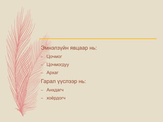 Эмнэлзүйн явцаар нь:
– Цочмог
– Цочмогдуу
– Архаг
Гарал үүслээр нь:
– Анхдагч
– хоёрдогч
 