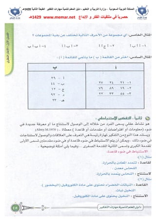‫اﻟﺴﻌﻮدﯾﺔ‬ ‫اﻟﻌﺮﺑﯿﺔ‬ ‫اﻟﻤﻤﻠﻜﺔ‬،‫و‬‫اﻟﺘﻌﻠﯿﻢ‬ ‫و‬ ‫اﻟﺘﺮﺑﯿﺔ‬ ‫زارة‬،‫اﻟﺘﻔﻜﯿﺮ‬ ‫ﻣﮭﺎرات‬ ‫ﻟﺘﻨﻤﯿﺔ‬ ‫اﻟﻤﻌﻠﻢ‬ ‫دﻟﯿﻞ‬‫اﻟﺜﺎﻧﯿﺔ‬ ‫اﻟﻄﺒﻌﺔ‬1428‫ھـ‬
‫ﻓﻲ‬ ً‫ﺎ‬‫ﺣﺼﺮﯾ‬‫اﻹﺑﺪاع‬ ‫و‬ ‫اﻟﻔﻜﺮ‬ ‫ﻣﻠﺘﻘﯿﺎت‬www.memar.net1429‫ھـ‬
 