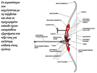 Οι περισσότεροι
που
ασχολούνται με
τη τοξοβολία
και είναι σε
προχωρημένο
επίπεδο έχουν
επιπρόσθετα
εξαρτήματα στα
τόξα τους για
καλύτερη
επίδοση στους
αγώνες:
Point
 