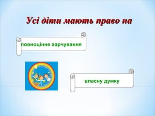 Усі діти мають право наУсі діти мають право на
повноцінне харчування
власну думку
 