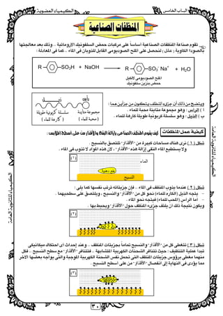 
  
٣٠
 
 
 
 

 
 
 
 
 
 
 
 
 
 
 
 
 
 
     
    
 
 
  
 
 
 
 
 
 
  
  
 
 
 
 
 
 
 

 
 

─SO3HR ─ + NaOH ─SO3
-
Na+
R ─ + H2O
 


‫ﻣﺘﺄﻳﻨﺔ‬ ‫ﻣﺠﻤﻮﻋﺔ‬
)‫ﻣﺤﺒﺔ‬‫ﻟﻠﻤﺎﺀ‬(
‫ﻃﻮﻳﻠﺔ‬ ‫ﻛﺮﺑﻮﻧﻴﺔ‬ ‫ﺳﻠﺴﻠﺔ‬
)‫ﻛﺎﺭﻫﺔ‬‫ﻟﻠﻤﺎﺀ‬(
‫اﻟﻨﺴﯿﺞ‬
‫اﻟﻤﺎء‬
‫دھﻨﯿﺔ‬ ‫ﺑﻘﻊ‬
)١(
)٢(
)٣(
 